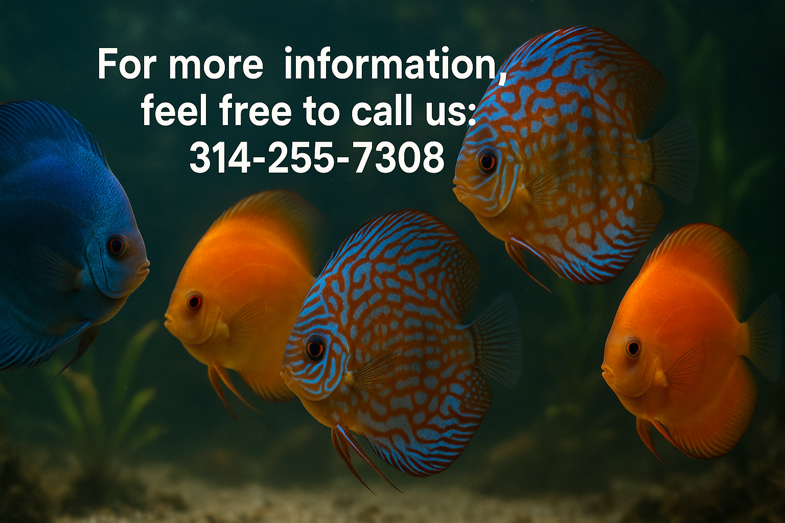 change the back ground into more realistic Discus fish. and same text in middle